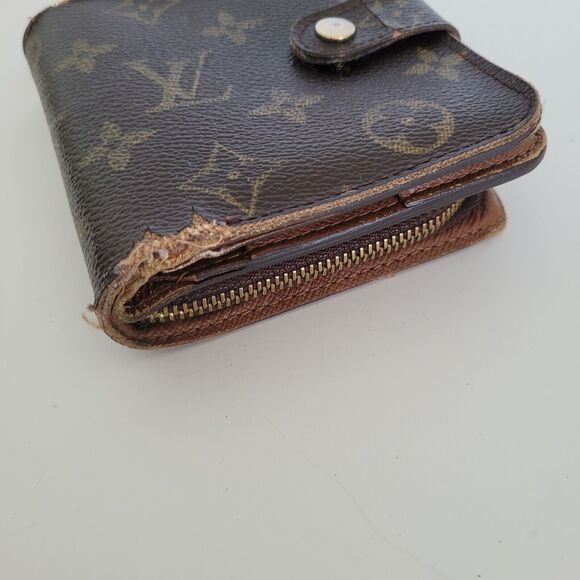 LOUIS VUITTON LV Bifold Zippy Compact Wallet Brown Medium Purse Monogram Vintage - Picture 10 of 12